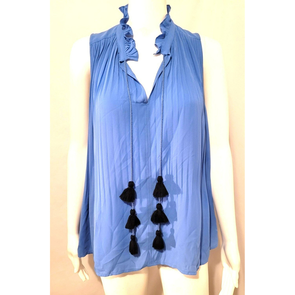 Loft Light Blue Sleeveless Blouse with Tassels - Size S - Picture 1 of 10